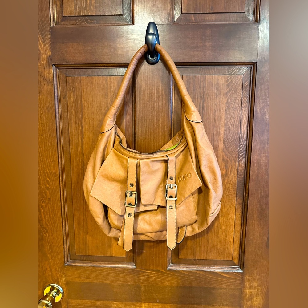 Gorgeous tan soft leather Lupo handbag/hobo/bucket shoulder